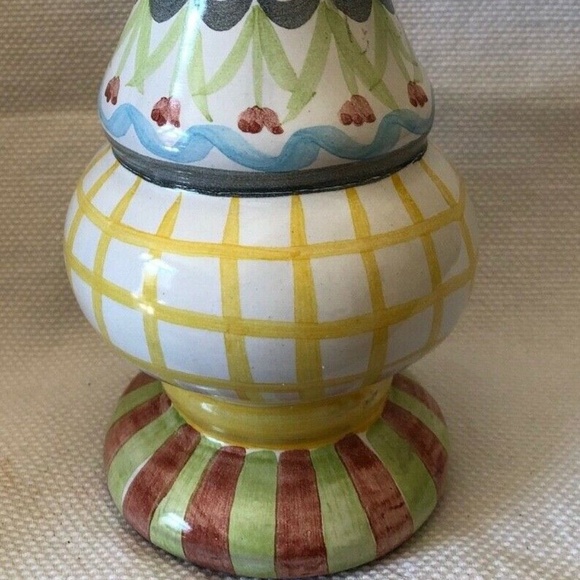 Retired Mackenzie Childs Yellow Checked Floral Sugar Shaker 5.13" x 2.88" - Picture 2 of 3